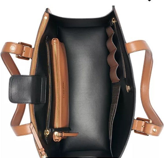 NWT! Calvin Klein Havana Novelty Organizational Tote Caramel, Orig. $168!