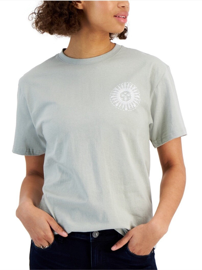 Rebellious One Juniors' Cotton Celestial Boyfriend Tee Desert Sage XL