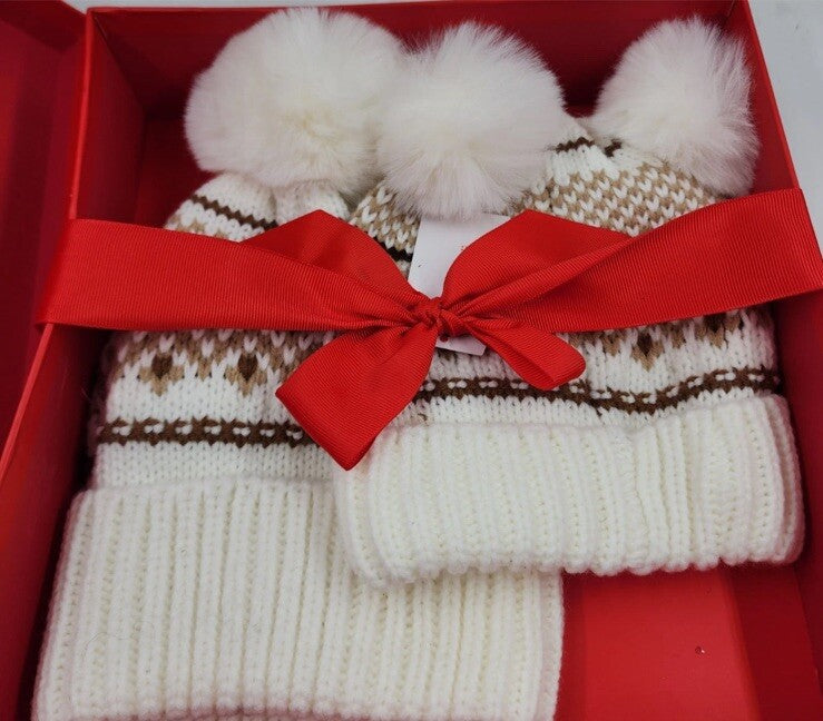 Charter Club Mommy & Me Fair Isle Beanies Set Women's OS Ivory Faux-Fur Pom Poms