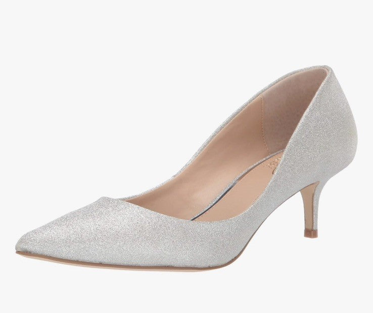 Jewel Badgley Mischka Women's Silver Royalty Kitten Heel Pumps Heels Size 6 Glit