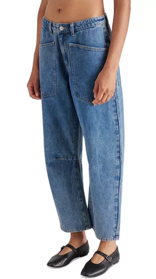 Steve Madden Women's Haniel High-Rise Barrel-Leg Jeans Small 