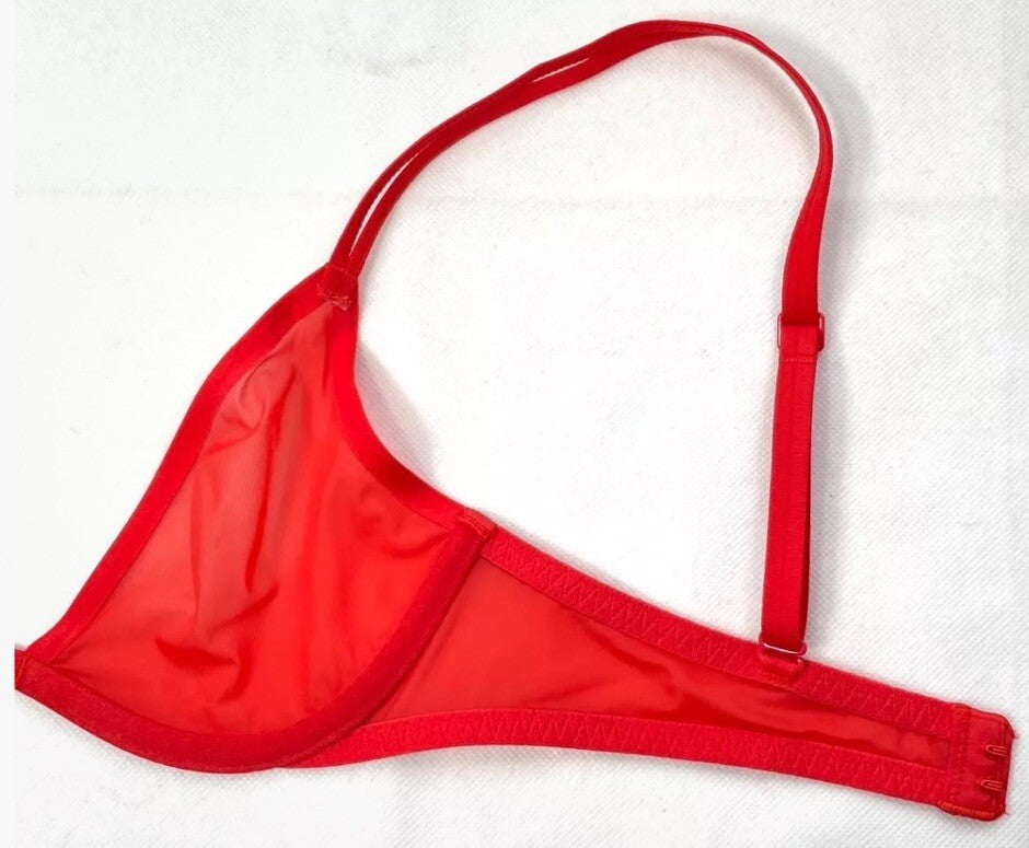 NWOT Calvin Klein Womens 36A Sheer Marquisette Unlined Plunge Bra QF6727 Red
