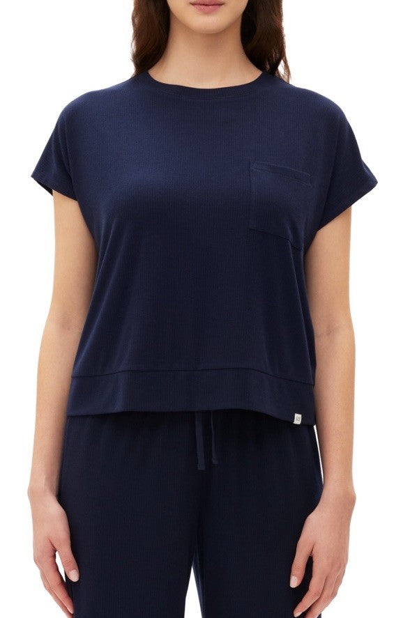 GAP GapBody Women's Ribbed Short-Sleeve Pajama Top Navy M