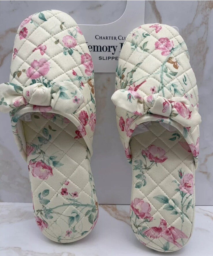 Charter Club Memory Foam Women’s Slippers S 5-6 Yellow With Flowers 