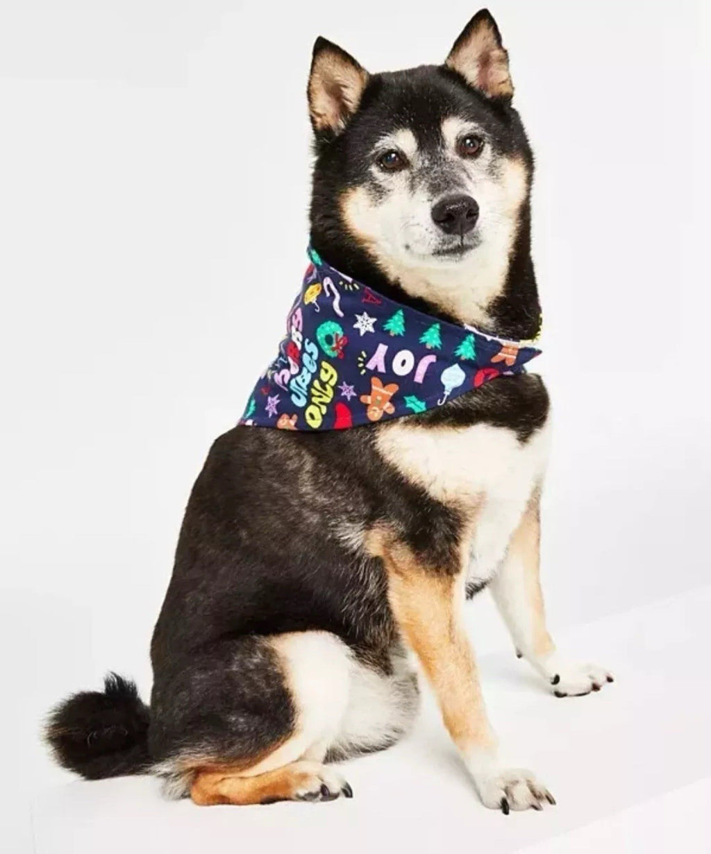 Family Pajamas Matching Holiday Toss Cotton Pet Bandana, Navy, S-M