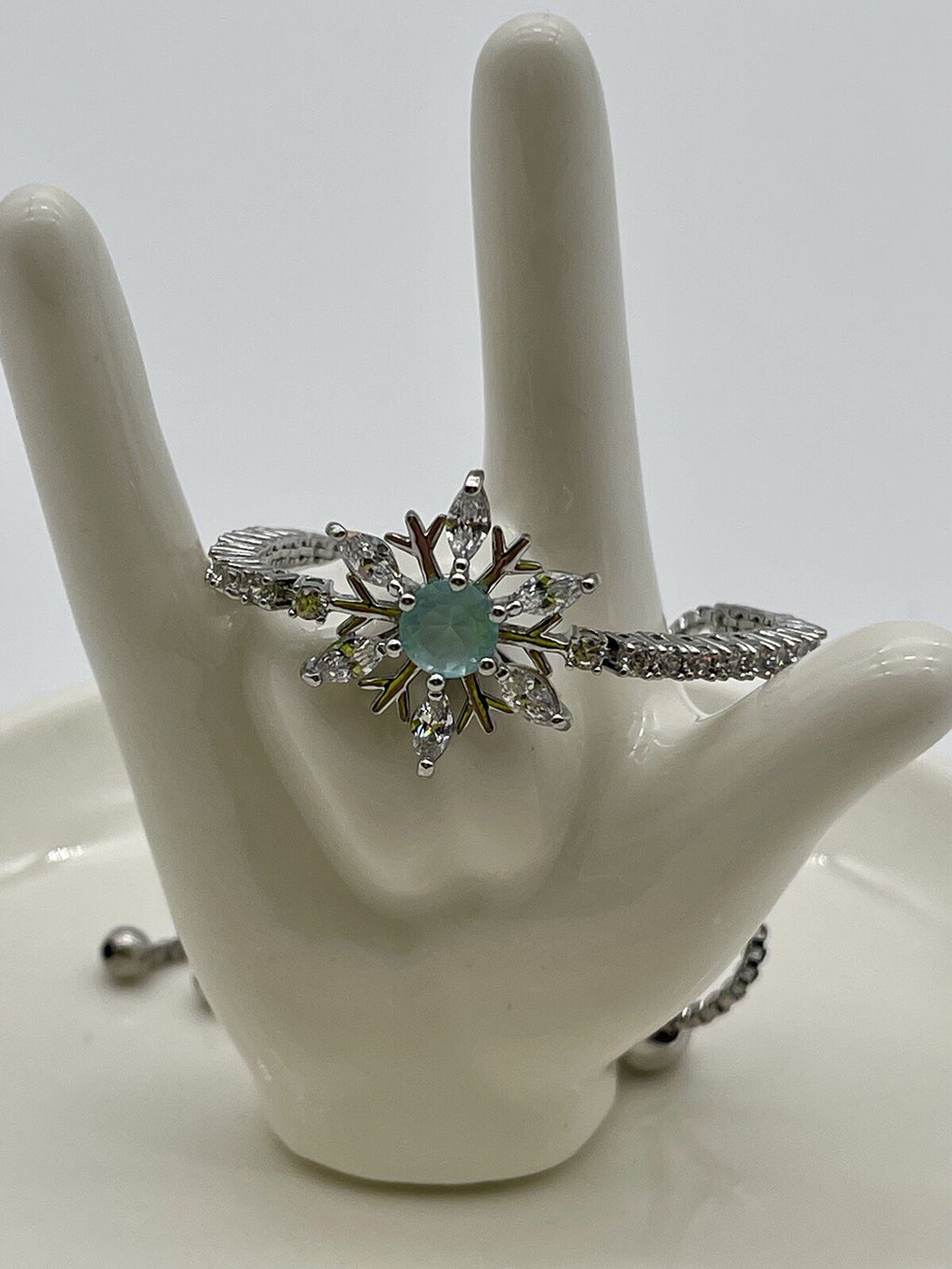 Bracelet Aquamarine Snowflake Slider Sterling Silver Cubic $125