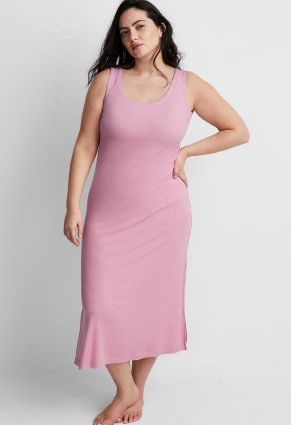 State of Day Women's Ribbed Modal Blend Tank Nightgown Mauve Orchid XXL