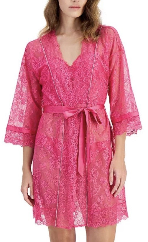 I.N.C. International Concepts Women's Embellished Lace Robe Pink S