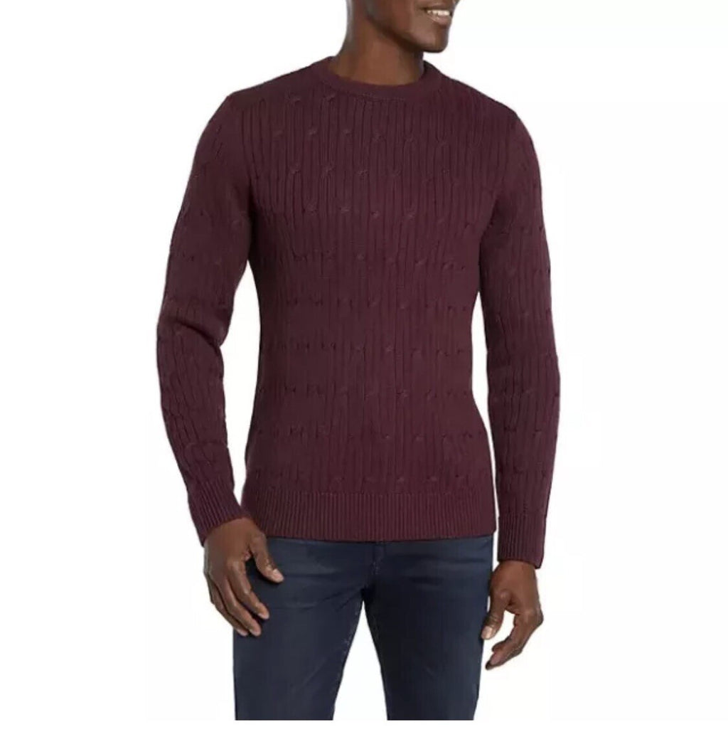 NEW-Express Men's Cable Knit Sweater Burgendy Red XXL