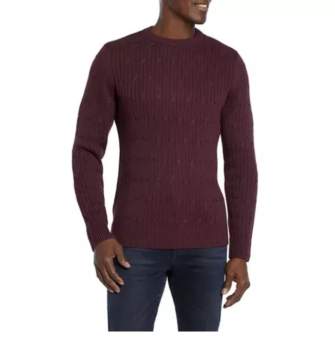 NEW-Express Men's Cable Knit Sweater Burgendy Red XXL