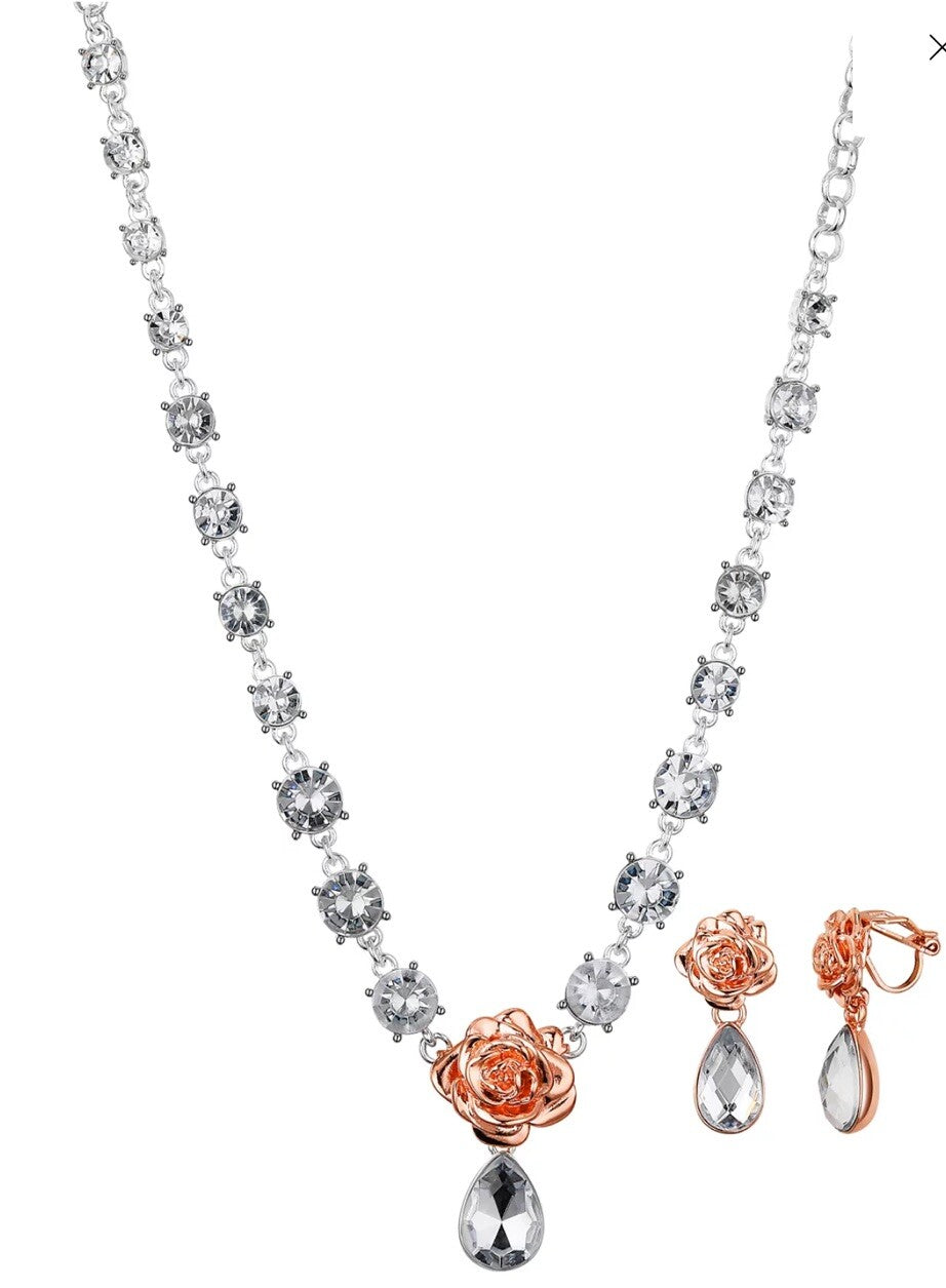 Kid's Princess Beauty and The Beast Clear Teardrop Necklace and Earring Set