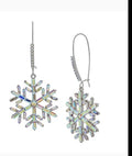 Betsey Johnson Silver Tone Snowflake Dangle Earrings Crystal Christmas Winter