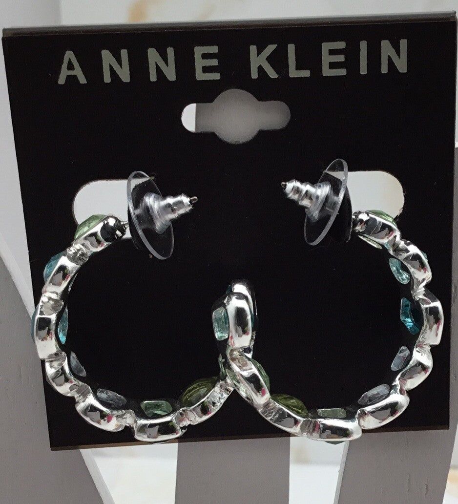 Anne Klein Silver-Tone Crystal Bezel Set C Hoop Earrings