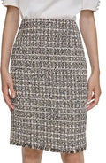 Calvin Klein Petite Bouclé-Knit Zip-Back Fringe-Trim Skirt 8P