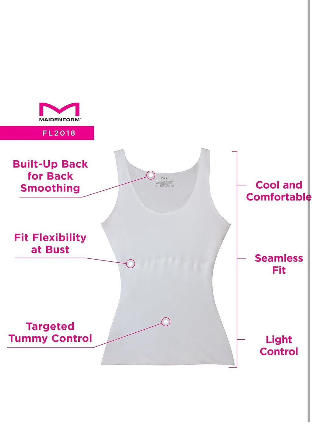 Maidenform Womens Size 2XL Black Shapewear Cami Tank Top Back Smoothing NEW