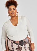 Nina Parker Trendy Plus Size V-Neck Long-Sleeve Top Color 103 Egret 1X
