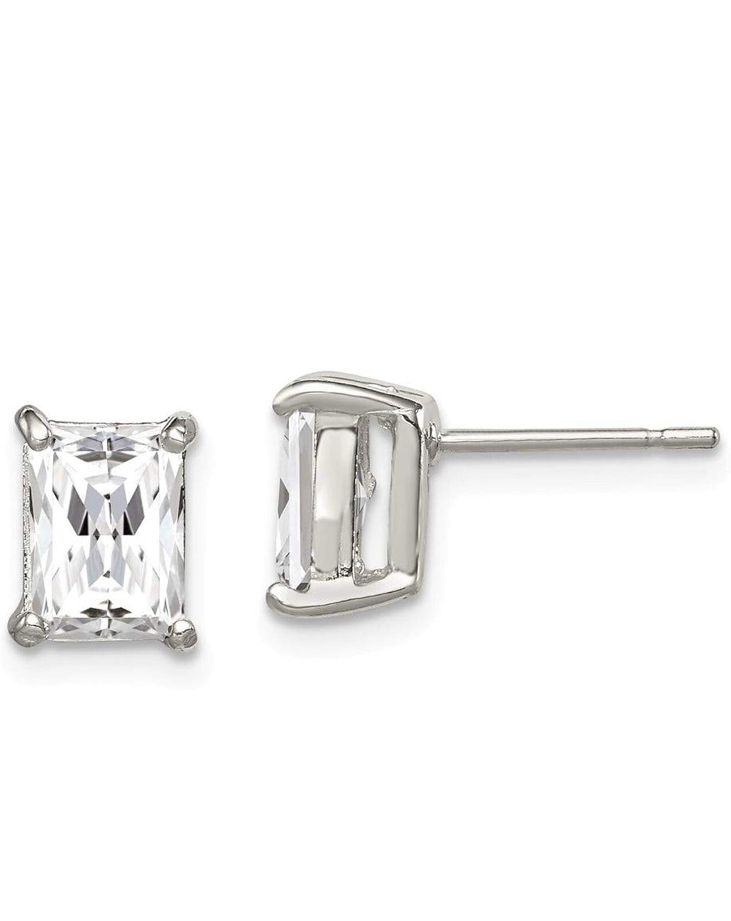PB CZ STERLING SILVER CLEAR CZ EARRINGS925 5X7 EMERALD