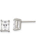 PB CZ STERLING SILVER CLEAR CZ EARRINGS925 5X7 EMERALD