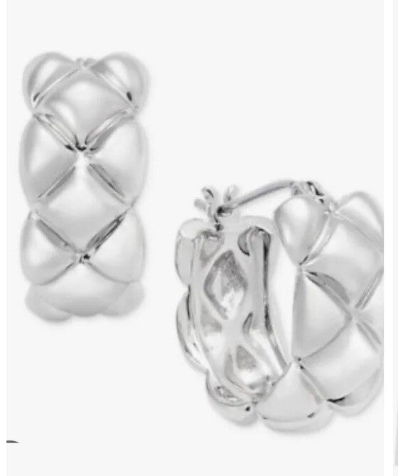 On 34th Women's Quilted Hoop Earrings Silver Color