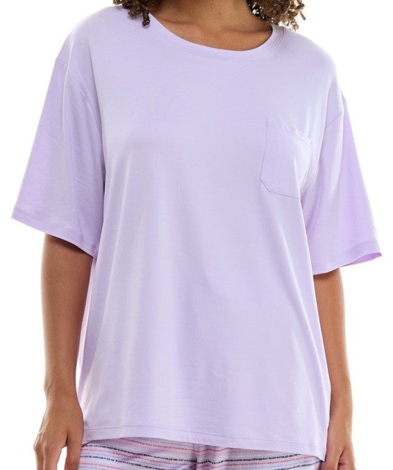 Roudelain Women's Round-Neck Dolman-Sleeve Pajama Shirt Lavender M