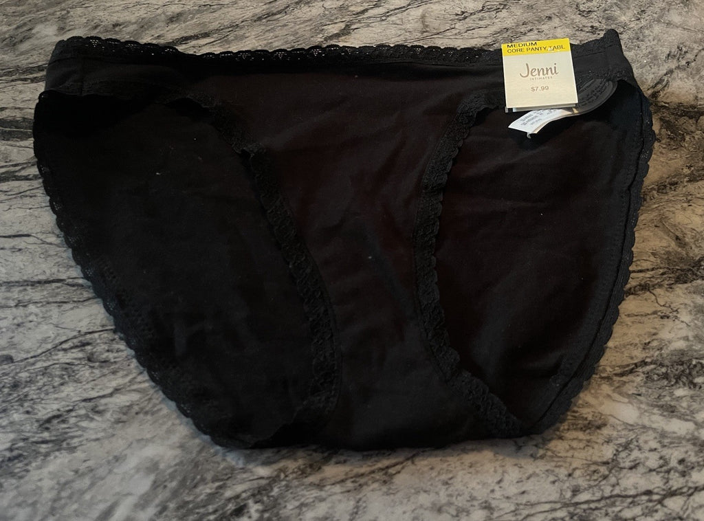 Jenni Women’s Lace Trim Bikini Underwear M Black 