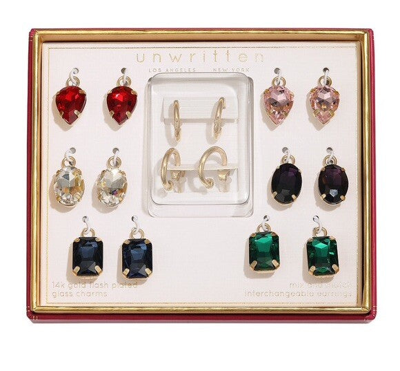 Unwritten Multi-Color Glass Mix and Match Hoop Earring Set