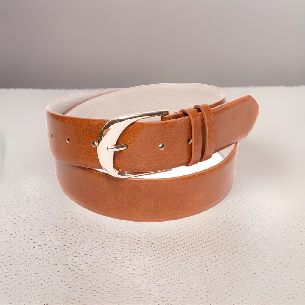 On 34th Women’s Sculpted Buckle Panel Belt, Cognac, Medium 