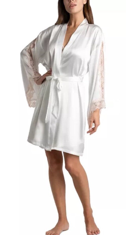 Linea Donatella Women's L/XL Brides Blush Satin Robe Ivory BSH030