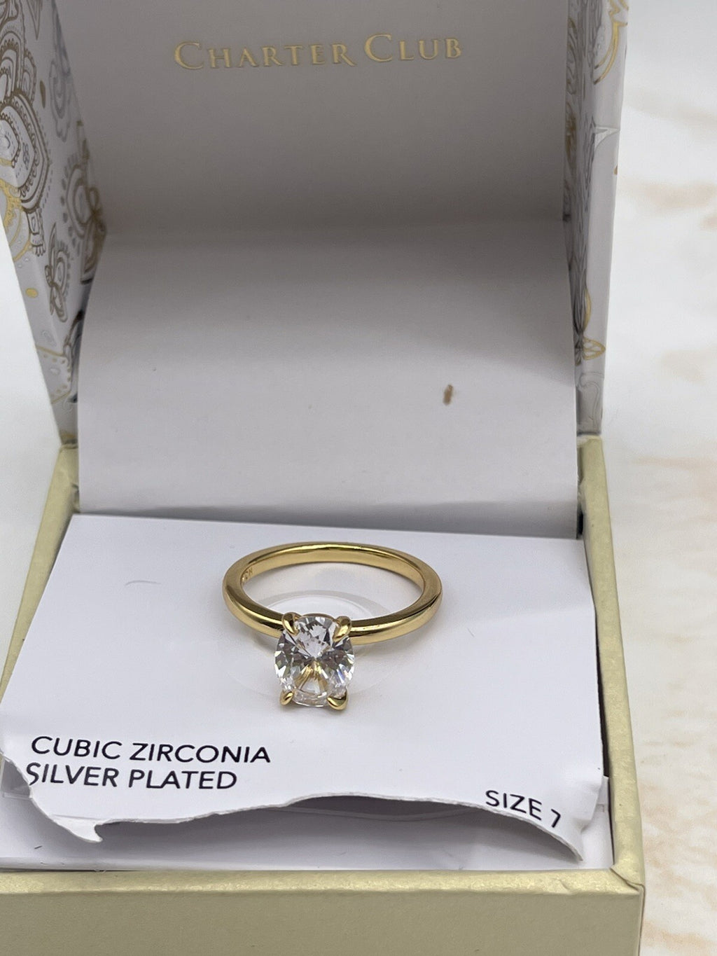 Charter Club Cubic Zirconia Silver Plated Size 7 Ring In Gold Color