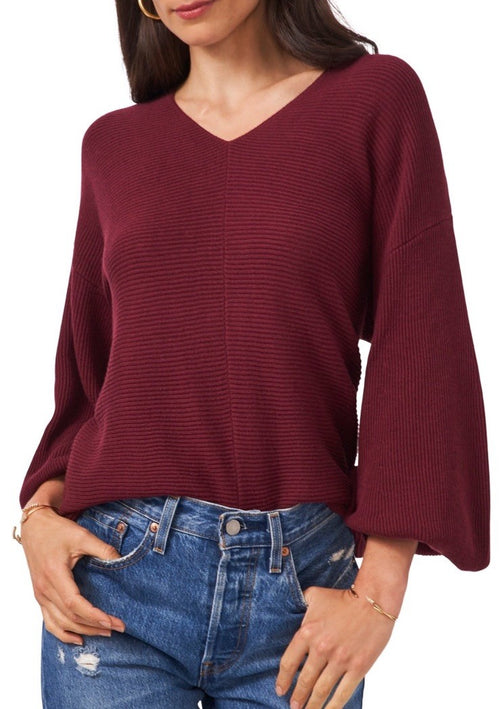 1. STATE Women's White V-Neck Bubble Sleeve Pullover Sweater Size XL