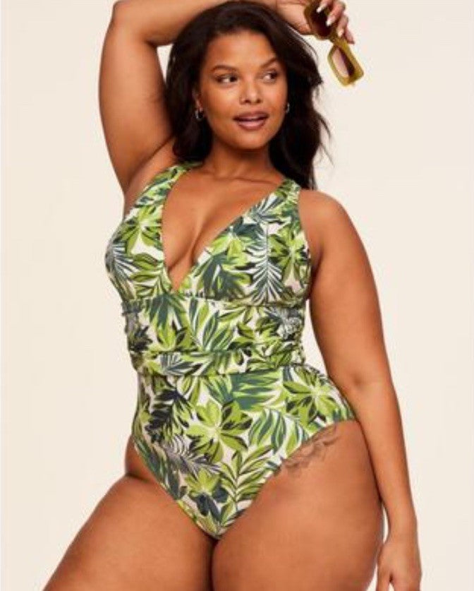 Adore Me Monroe Contour Palm Paradise Green One Piece Swimsuit Lined Sz OX