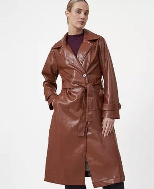 COTTON ON Women's Faux Leather Trench Coat Soft Brown M-L