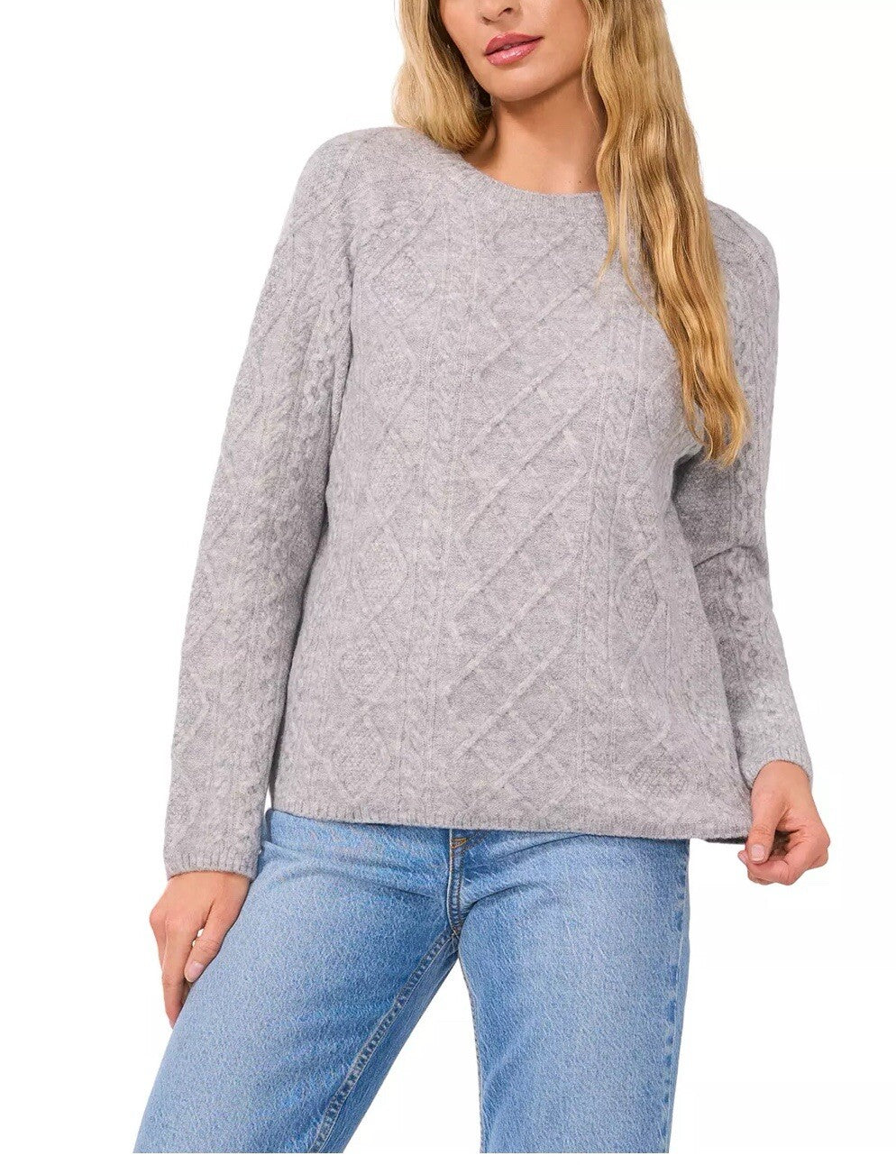 Vince Camuto Women's Warm Cozy Pullover Crew Neck Cable Sweater Gray Size S