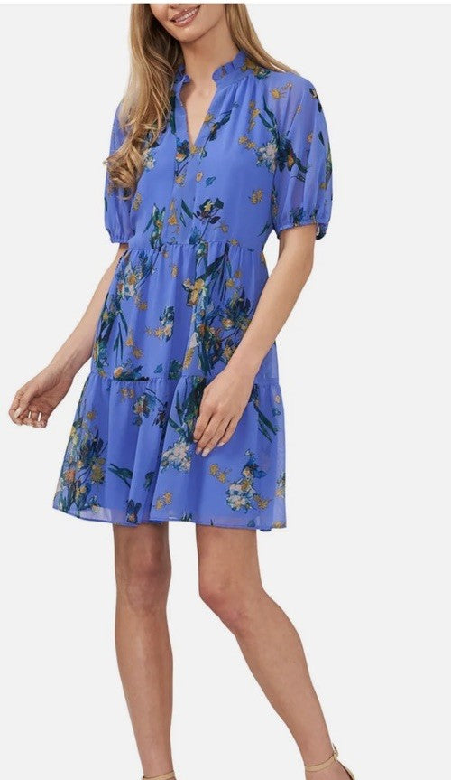 CECE Womens Ruffled Tiered Shift Dress Tropic Night M