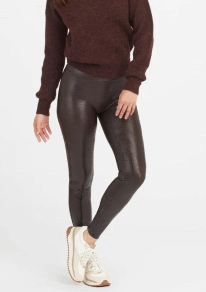 Spanx Faux Leather Croc Leggings Women's Size XL Brown