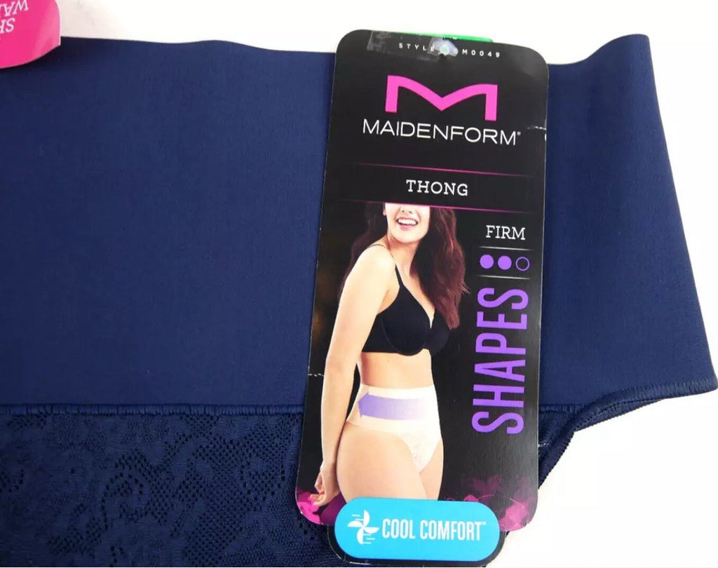 Maidenform Tame Your Tummy Firm Control Navy Lace Thong Panty Large L DM0049