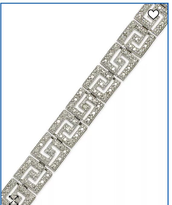 Macy’s Ladies Greek Key Diamond Accent Bracelet, Silver Plate