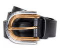 Women's Double-Buckle Leather Belt XL Two Tone 