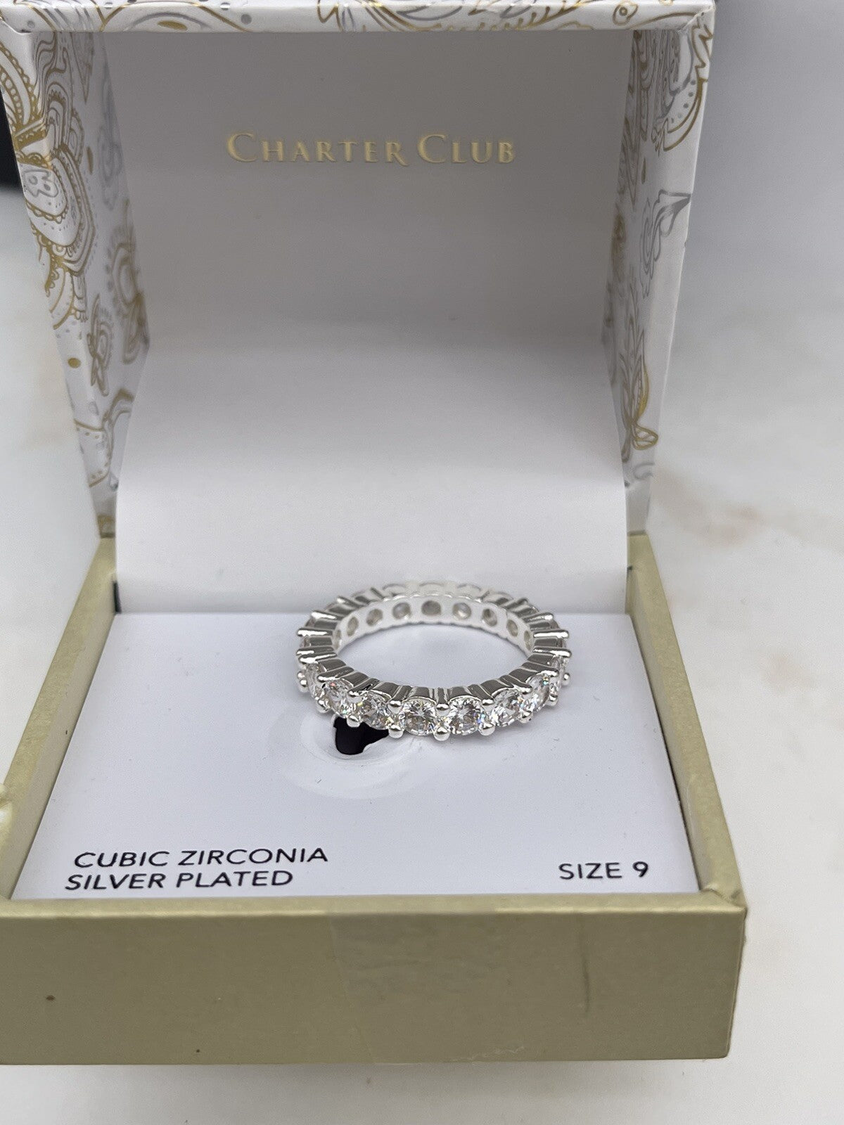 Sparkling Women Charter Club Cubic Zirconia Silver Plated Size 9 Ring