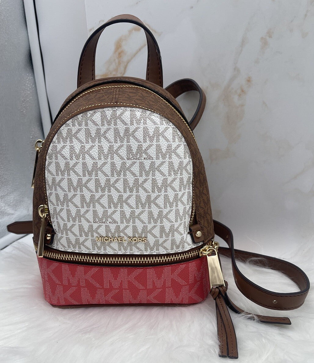 Michael Kors Logo Rhea Zip Extra Small Messenger Backpack 