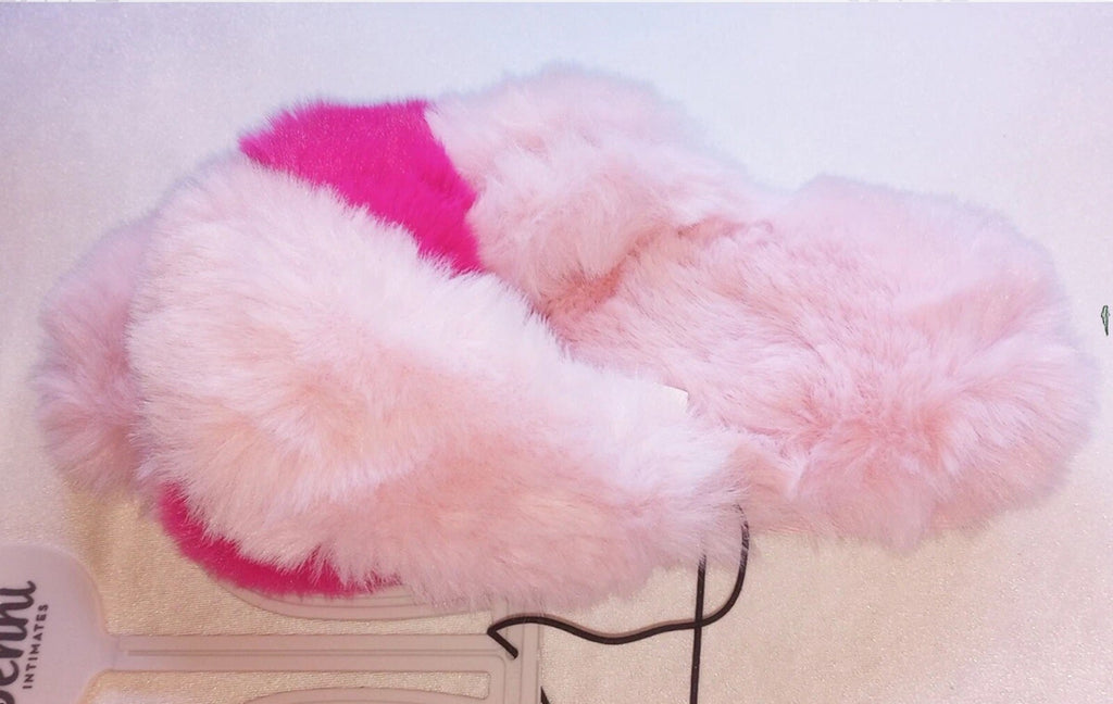 Jenni Faux Fur Solid Crossband Slippers L 9-10 Super Soft Two-Tone Pinks
