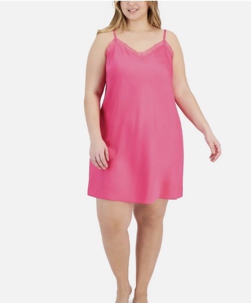 I.N.C. International Concepts Women's Satin Lace-Trim Chemise Divine Berry M