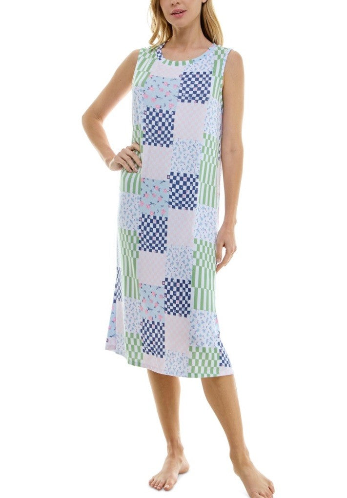 Roudelain Women's Printed Sleeveless Nightgown - Ditsy Check, SMALL