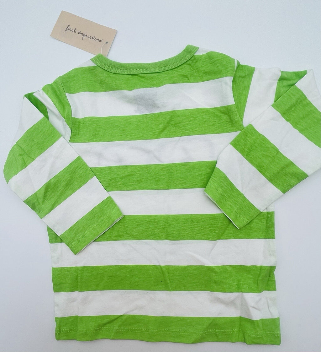 First Impression Toddler Boys Green White Striped Long Sleeve Graphic T Shirt