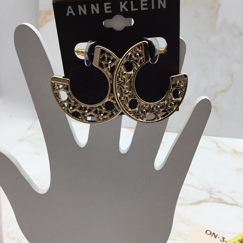 Anne Klein Gold-Tone Medium Lattice C-Hoop Earrings, 1.5"