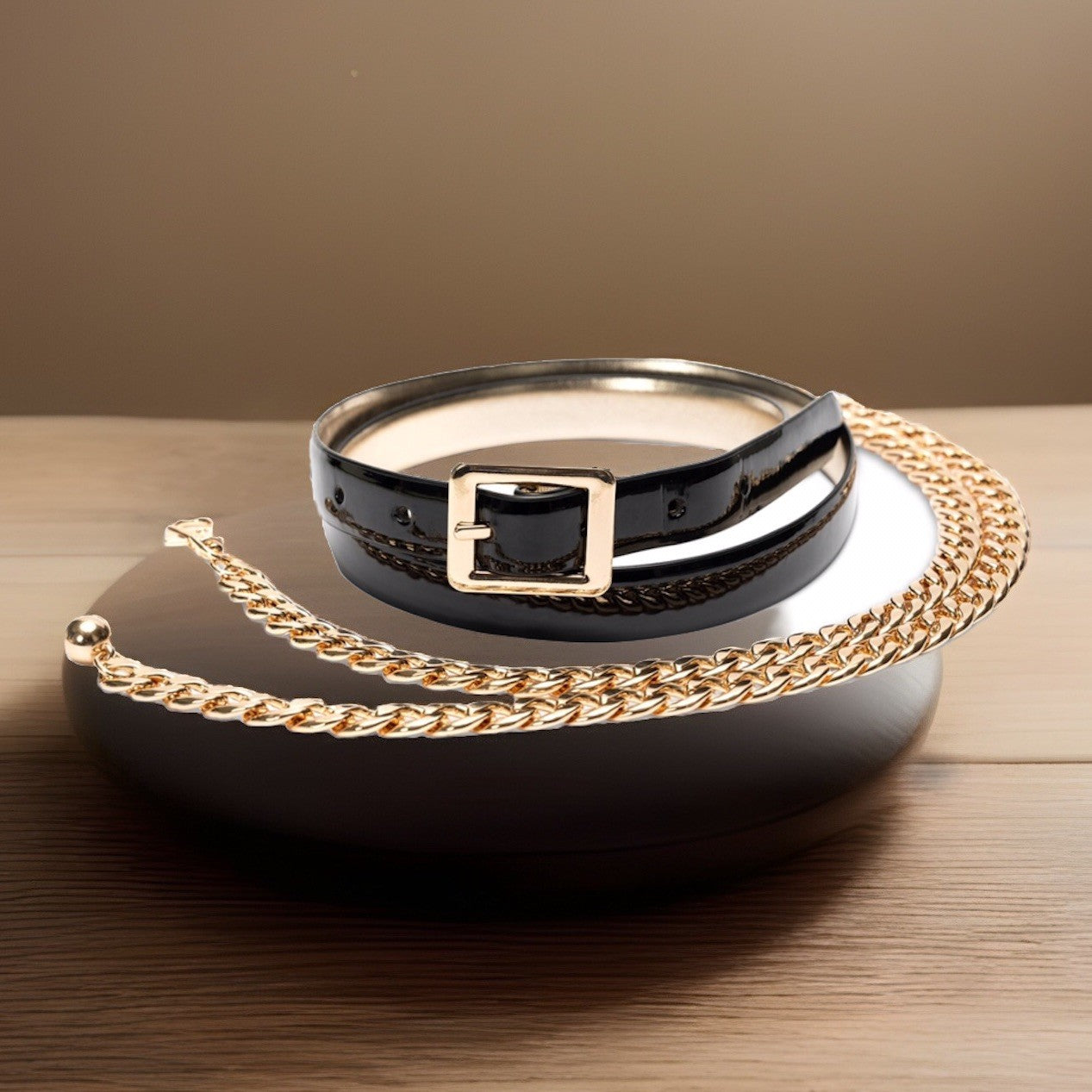 I.N.C. International Concepts Women's Reversible & Chain Belt Set,black/gold XL