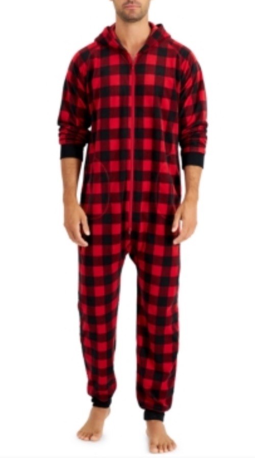 Family Pajamas Matching Men's 1-Pc. Red Check Printed Family Pajamas Red Buff XL