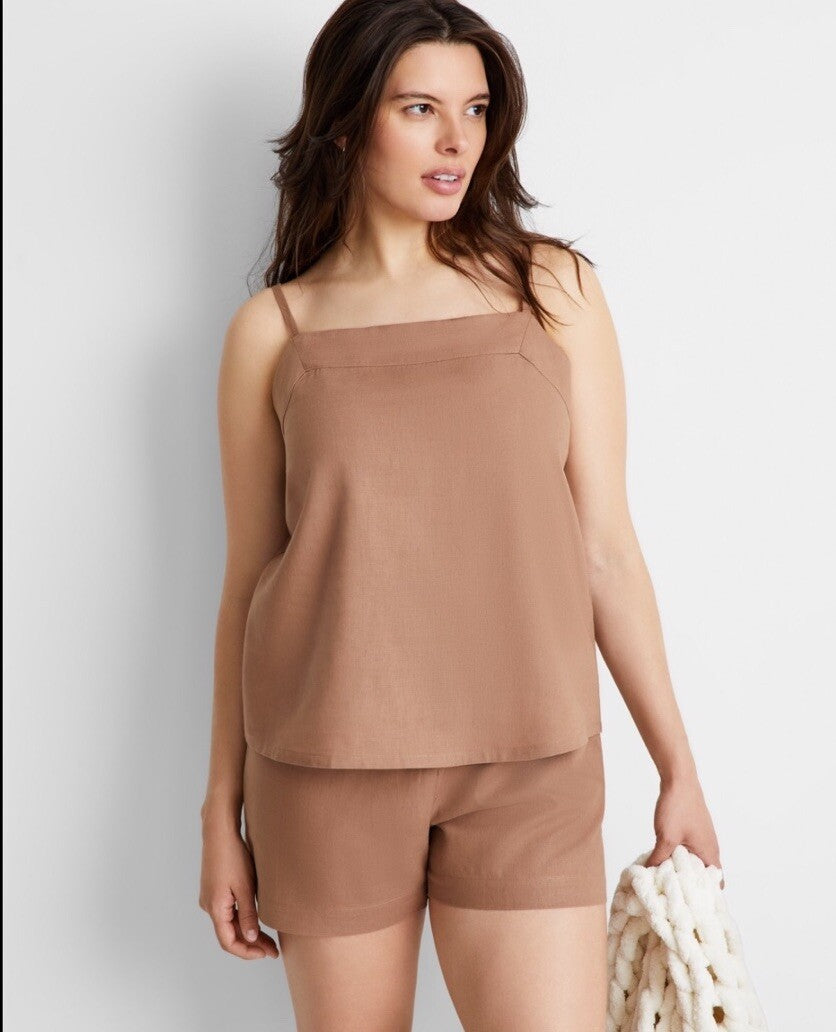 State of Day 2-Piece Linen/Rayon Blend Cami & Shorts Women's Pajama Set LARGE