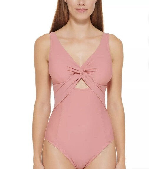 MSRP $108 Dkny Peek-A-Boo Twist One-Piece Womens Pink Size 14