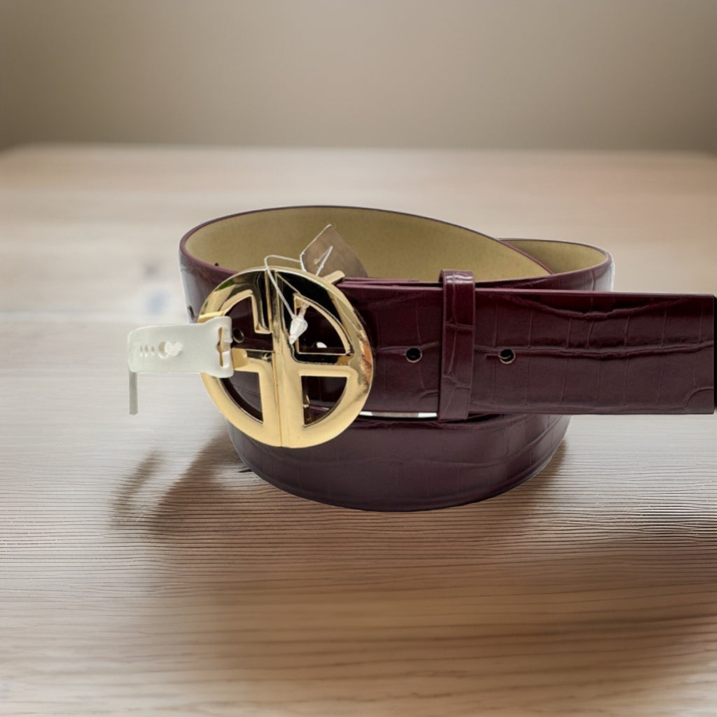 Giani Bernini Women's Croc-Embossed Faux-Leather Belt Wine Size Medium